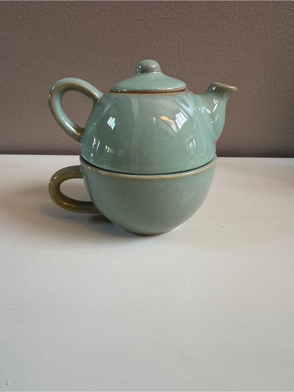 Pier 1 stoneware Teapot Mug Set in Seafoam Green vintage